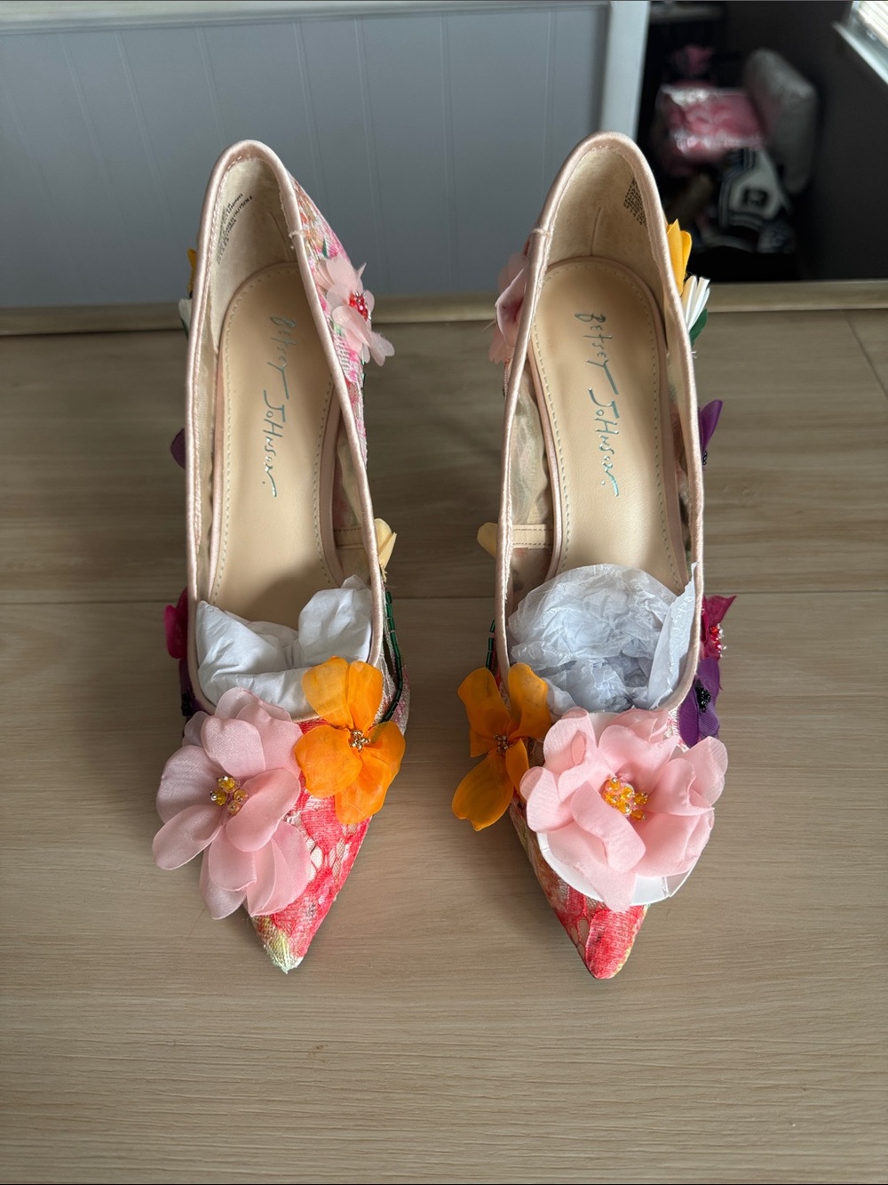 Betsy Johnson Kaley Floral Embellished Pink Pointed-Toe Women’s Heels